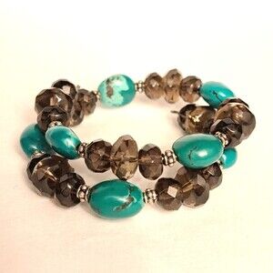 NEW Handmade Bracelet Turquoise Smoky Quartz Gemstones Sterling Silver Spring